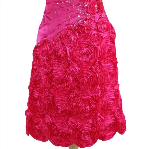 Size 10 Hot Pink Tony Bowls One Shoulder Floral Cocktail Dress (fits like an 8) - Picture 5 of 13